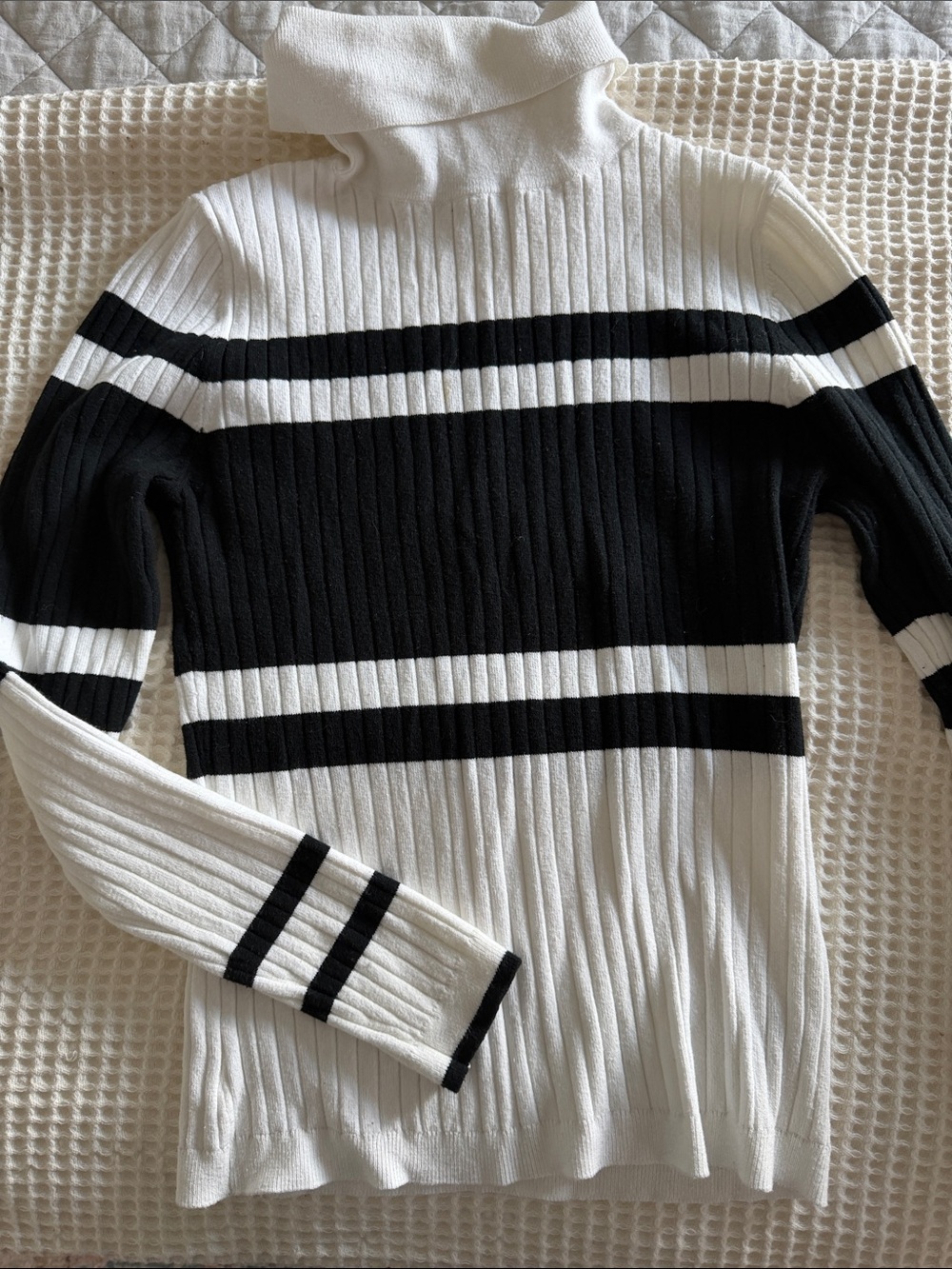 Evereve Black & White Striped Turtleneck Sweater